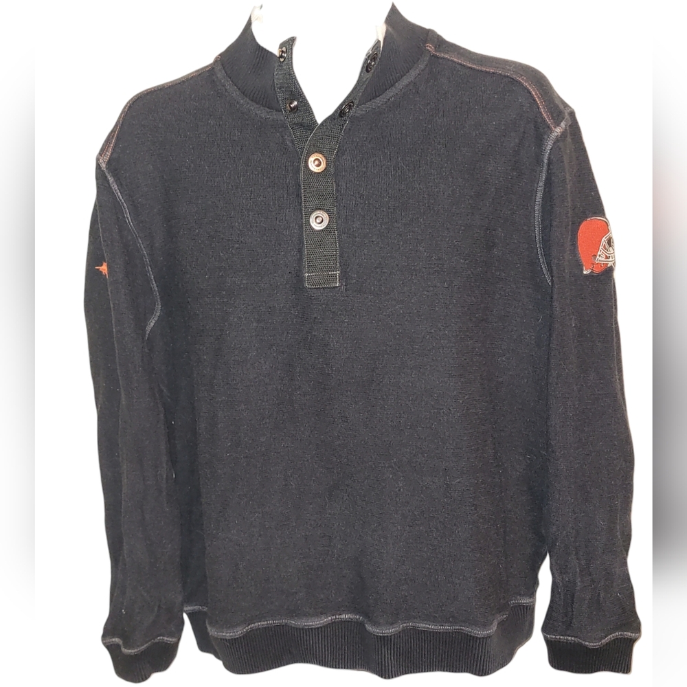 Tommy Bahama CLEVELAND BROWNS Bungalow Shirt Mens Large Half Snap Sweatshirt